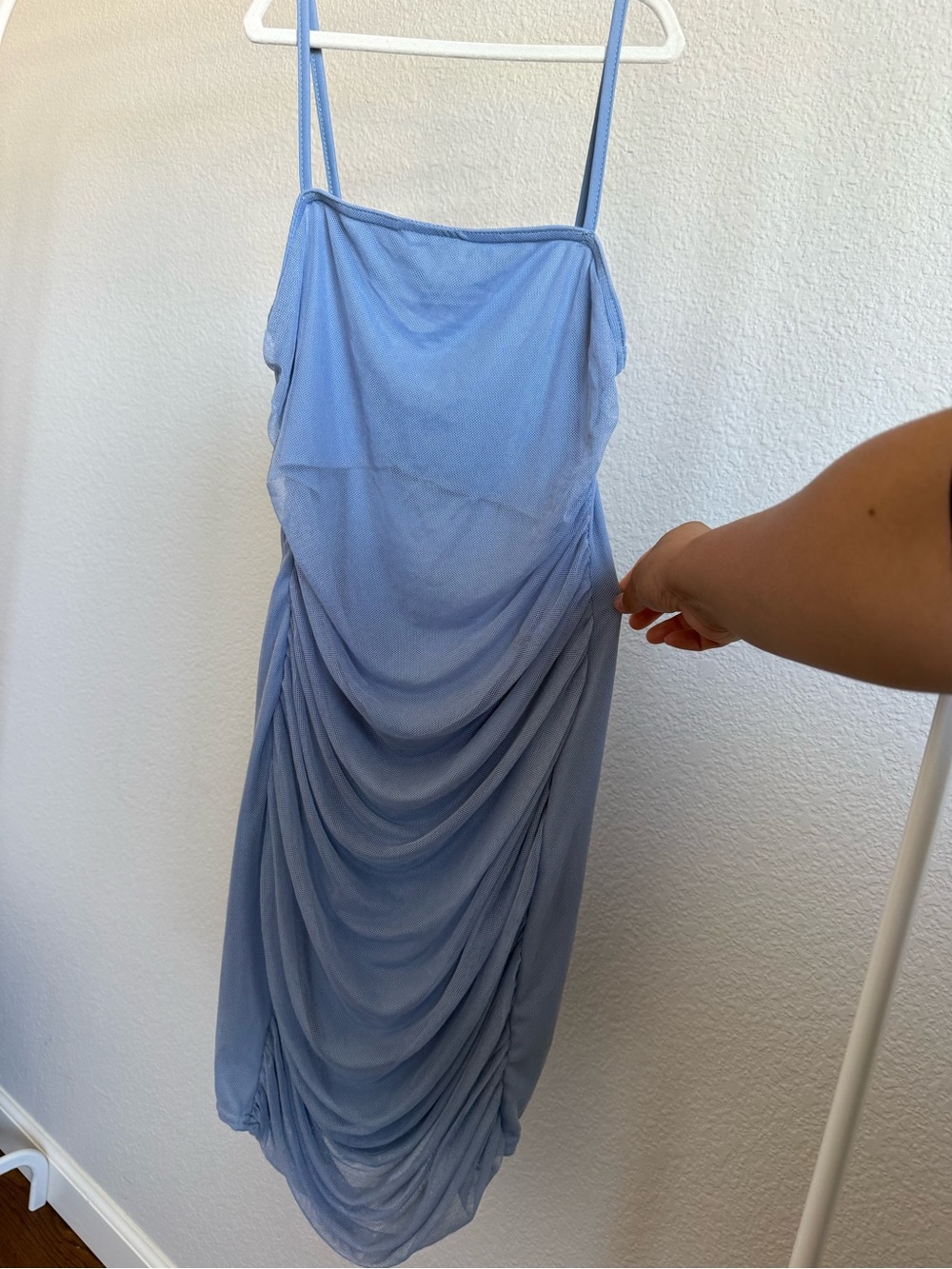 PrettyLittleThing Light Blue Asymmetrical Draped Dress
